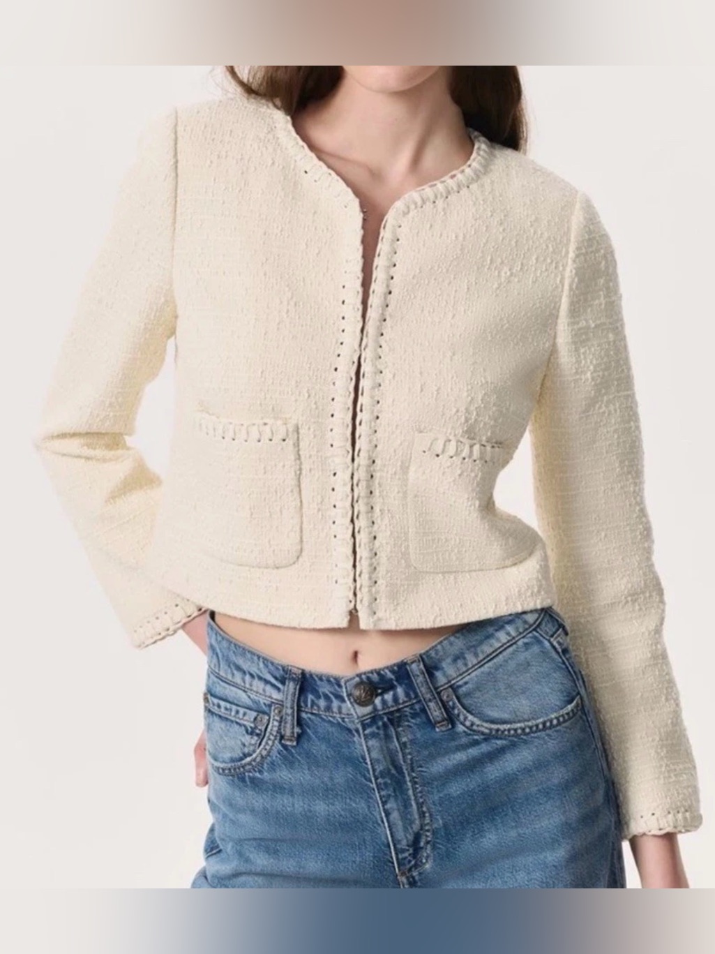 Rag & Bone Women’s Cheyenne Tweed Cropped Jacket Off White Sz 8 Nwt